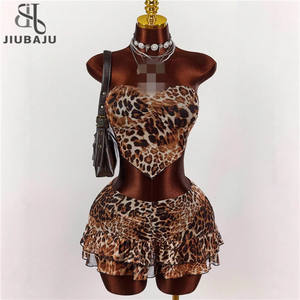 Ensemble 2 pièces léopard transparent pour femme – Hauts bustier et jupe assortis sexy pour l'été – Tenues moulantes extensibles pour la nuit - Product Image 1