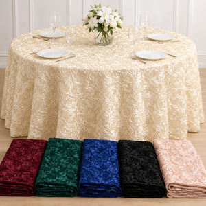 Custom Burgundy 3D Rosette <b>Tablecloth</b> Raised Floral Event <b>Table</b> Linen <b>for</b> Hotel Banquet Event Rental - Product Image 1