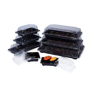 Japanese Style multiple sizes Plastic Disposable Takeout Sushi Tray with Lid Transparent Disposable Sushi Packing Container Tray