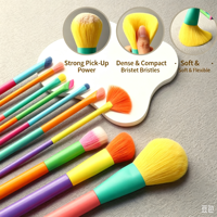 Ensemble de 10 pinceaux de maquillage arc-en-ciel pour le visage, pinceaux plats et éventail, fibres synthétiques douces, outils pour poudre, blush et fard à paupières - Outils de beauté