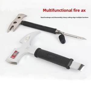 Hacha multifuncional de acero inoxidable con mango negro, duradera para extinción de incendios y uso en campamentos. - Product Image 3