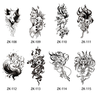 Nouveaux autocollants de tatouage de renard noir et blanc Autocollants de tatouage semi-permanents de jus de plantes imperméables