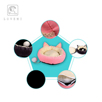 Vente en gros d'oreilles de chat lit rond auto-chauffant pour chiots chaton lits et accessoires pour animaux de compagnie style automne et hiver haut