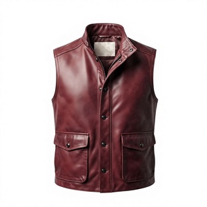 Chaleco de Piel Sintética para Hombre, Cuello Alto, Cierre de Botones, Talla Grande, Ropa Exterior Informal de Otoño, Color Sólido, Corte Regular - Product Image 1
