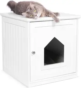 थोक इनडोर टोकरा-कूड़े बॉक्स संलग्नक-साइड टेबल-सबसे अच्छा सजावटी बिल्लियों वाहक पिंजरों लकड़ी के पालतू घर