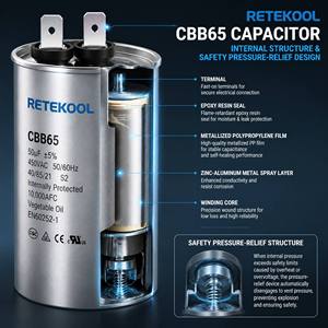 <span class=keywords><strong>Condensateur</strong></span> de moteur double fonction robuste pour CVC, 35+5 µF 370V/440V, rond CBB65, pour climatiseur central et pompe à chaleur - Product Image 3