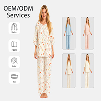 Sweethoney – ensemble pyjama d'été respirant pour femmes, motif floral, en fil de coton, manches courtes, pantalon court, col fin, coupe ample