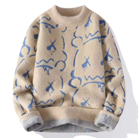 Pull jacquard tricoté uni pour homme, design populaire, avec imprimé ours, anti-rétrécissement, anti-plis et respirant