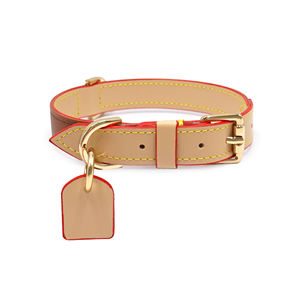 Premium Leder-Hundehalsband Verstellbar Langlebig Doppelschichtiges Haustier-Halsband mit Goldschnalle & D-Ring OEM Kundenspezifischer Großhandel Etikettenhalter - Product Image 1