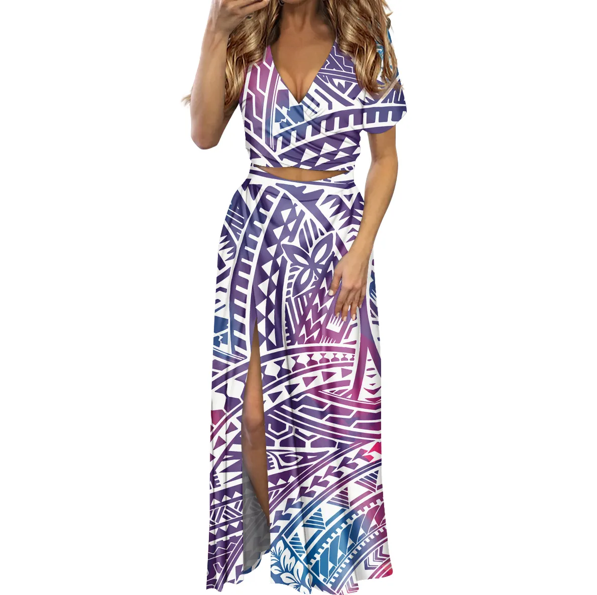 New Design Plus Size Polynesian Style Printed Casual Dresses Suit Maxi Dress Short Sleeve Wholesale Party Wear Dresses For Women