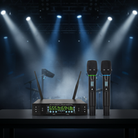 Microphone sans fil UHF en métal, double micro à main, fréquence réglable, synchronisation IR, lumière RGB, portée 100m, anti-interférence pour la scène