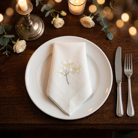 Servilletas de Lino con Dobladillo, Bordadas a Mano con Hortensias, Servilletas de Tela Florales, Decoración de Mesa de Lujo para Banquetes de Boda
