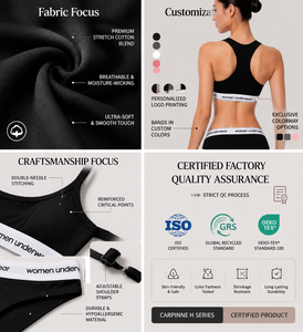 Conjunto de <span class=keywords><strong>Sujetador</strong></span> Deportivo con Logotipo Personalizado de Fábrica BSCI, Estilo <span class=keywords><strong>H</strong></span>, Transpirable, de Algodón, para Yoga, Conjunto de <span class=keywords><strong>Sujetador</strong></span> y Braguitas para Mujer - Product Image 3