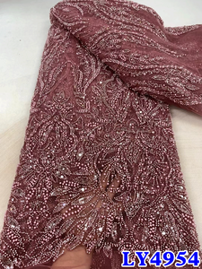 NI.AI Nouveauté Tissu en dentelle française à mailles avec perles et sequins, idéal pour la couture - Product Image 4