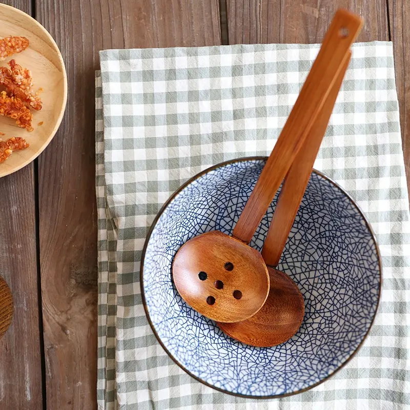 อุปกรณ์ครัวราเมนช้อนด้ามไม้ไผ่กระดองเต่าช้อนไม้ไผ่ช้อนซุปญี่ปุ่น