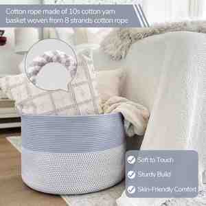 90L Extra <b>Large</b> Woven Cotton Rope Blanket <b>Basket</b> with Handles Laundry Hamper <b>Storage</b> Bin for Pillows Comforters - Product Image 2