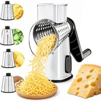 Nouvel arrivage : Râpe de cuisine rotative en acier inoxydable 4-en-1, trancheuse à fromage et coupe-légumes manuelle avec base à ventouse