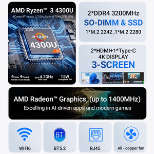 R3-4300U komputer Desktop Mini, penutup magnetik transparan Saluran ganda DDR4 M.2 penyimpanan WIFI 6 BT 5.2 Win11 PC kecil - Product Image 3