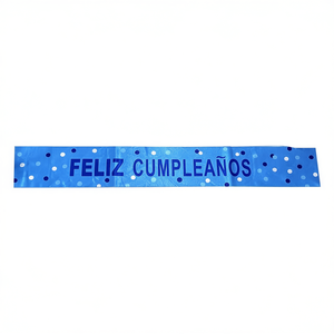 Écharpe d'anniversaire bleue à pois « Party Love » avec lettres bleues imprimées numériquement en plastique – Décoration de fête élégante – Lot de 12 pièces - Product Image 2
