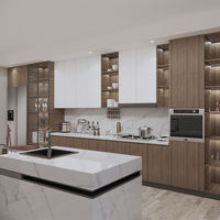 Îlot de cuisine en bois massif moderne et écologique CBMmart avec évier - Conception modulaire, plan de travail en stratifié/quartz