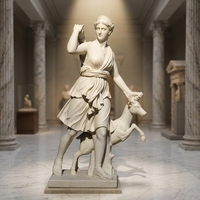 Sculpture de chasseuse néoclassique en marbre blanc massif, faite sur mesure, art figuratif gréco-romain pour église, sur commande, livraison mondiale