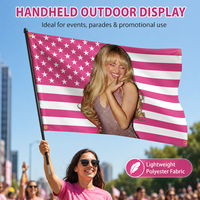 Bannière personnalisée en polyester rose avec portrait de femme blonde et drapeau américain pour concert, festival de musique, chambre, dortoir, décoration intérieure et extérieure