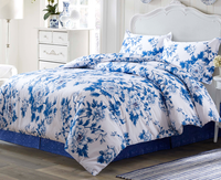 Parure de lit 3 pièces en coton égyptien 100% imprimé floral, style européen et américain, taille King, avec rideaux, 300 fils/cm², satiné