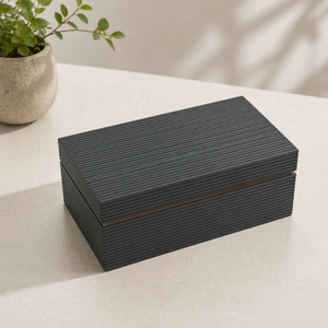 Luxury <b>Black</b> Ribbed Decorative Storage Box with Lid Modern Resin Organizer for Jewelry Keepsakes & Home Decor at Best Price - Product Image 1