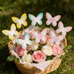 Estaca Decorativa de Jardín con Diseño de Mariposa de 3 Capas, Maceta con Purpurina a Cuadros, Decoración de Jardín de Primavera, Estaca <span class=keywords><strong>para</strong></span> Plantas en Tonos Pastel Amarillo, Verde y Rosa - Product Image 5