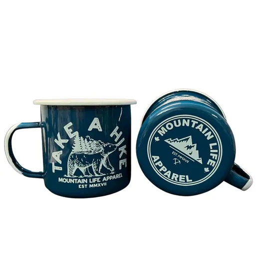 Sublimación personalizada al aire libre 11oz 350ml Camping taza de viaje de esmalte verde para café