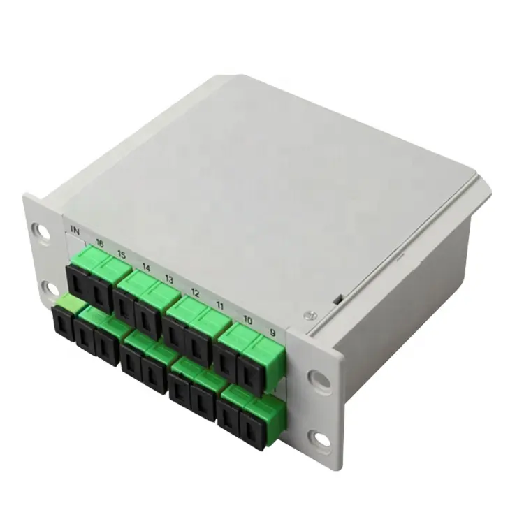 1:16 SC APC ตัวแยกไฟเบอร์ออปติก 1x16 ABS Mini PLC อุปกรณ์เทปคาสเซ็ต 1x16 LGX Splitter FWDM/CWDM/WDM PLC Splitter สําหรับ FTTH