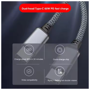 60W 3A <span class=keywords><strong>USB</strong></span> C để <span class=keywords><strong>USB</strong></span> Loại C Cáp dữ liệu sạc nhanh 5V cho điện thoại di động ngân hàng điện máy tính tương thích cho các thiết bị di động - Product Image 2