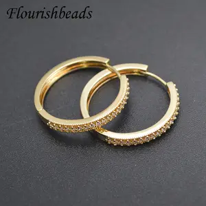 Nickel Free Anti Fading 18K Gold Plated CZ Paved Large Circle Hoop Safety Pin Earring for Women Girl