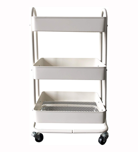 <b>Rolling</b> Three-Tier Stainless Steel Kitchen Storage Rack with Adjustable Height Brake Mobile Floor Cart Standing Type Non-Folding - Product Image 1