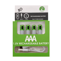 Smartoools Smartoools-AAA2 Baterai Lithium AAA Isi Ulang Energi Hijau 750mWh 1.5V Tipe Pengisian Daya Type-C dengan Pengosongan Daya Rendah 2 Buah
