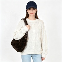 Sac Hobo Zeyu pour femme en fausse fourrure imprimé léopard, collection Hiver 2026, avec sangle tressée, sac à bandoulière en peluche en forme de croissant / sac bandoulière en peluche