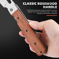 Couteau pliant traditionnel OEM avec manche en bois de rose sculpté, pratique et portable, pour la survie en extérieur