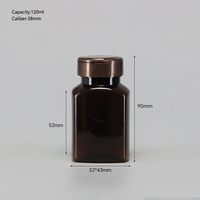 Bouteille vide en plastique PET carrée marron de 120 ml pour médicaments et gélules de vitamines, écologique, marque distributeur