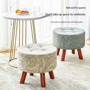 Pouf rond capitonné en tissu, repose-pieds moelleux avec pieds en bois massif pour salon, chambre, entrée, couloir - Product Image 4