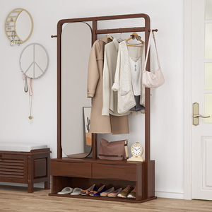 Perchero de madera maciza con espejo y cajones de almacenamiento, organizador de ropa para dormitorio, tipo rectangular, 1032*400*1800 - Product Image 3