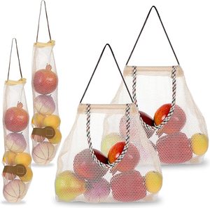 Lot de 4 sacs de rangement en filet suspendus, sacs réutilisables respirants pour fruits et légumes, sacs en filet portables pour fruits, légumes, oignons - Product Image 4
