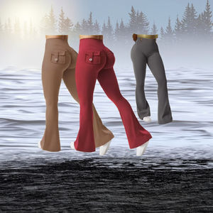 Pantalones Cortos de Yoga X1 para Mujer, Cintura Elástica con Botones y Bolsillos, Diseño Acampanado, Cintura Alta, Estampado a Cuadros, Ecológicos, Sin Costuras, para Actividades al Aire Libre - Product Image 3