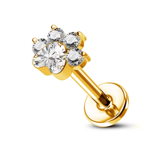 Anting-anting tusuk tulang rawan <span class=keywords><strong>titanium</strong></span> 18K 16G G23 dengan ulir dalam, bertabur CZ, untuk bibir, perhiasan tindik <span class=keywords><strong>titanium</strong></span>. - Product Image 4