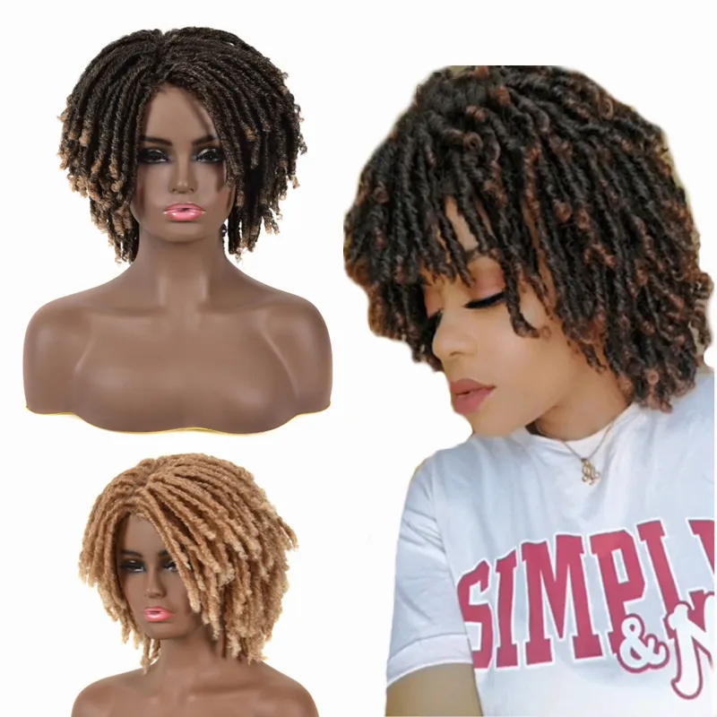 Bán Buôn Tóc Giả Tổng Hợp Cho Phụ Nữ Da Đen Dreadlocks Tóc Bện Tóc Giả Ngắn Faux Locs Tóc Giả Ren Frantal Crochet Tóc