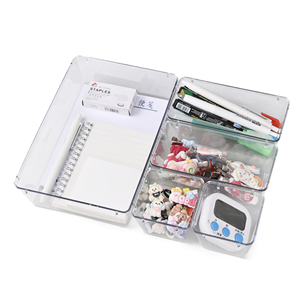 <b>Clear</b> Plastic Desk <b>Organizer</b> with Dividers Multi Compartment Storage Box for Office Home - Product Image 2