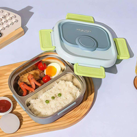 Boîte à lunch rectangulaire compartimentée en acier inoxydable 304, design 3 compartiments, conteneur alimentaire isotherme pour étudiants