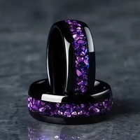 Bague de fiançailles pour homme en acier inoxydable plaqué or 8 mm, pierre naturelle cristal nébuleuse noire, cadeau de couple, tendance et très vendue