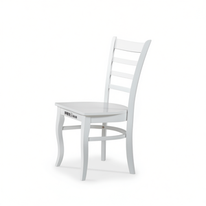 Sedia da Pranzo in Legno Bianco con Schienale a Scala, Stile Rustico per Cucina e Casa - Product Image 1