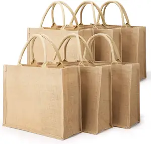 Wholesale custom logo Eco Friendly Large Burlap Reusable Gift Favors Jute Bag with handles Blank Totes Bulk