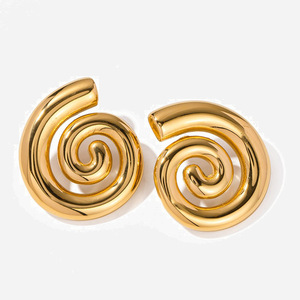 Spiral <b>Titanium</b> Steel <b>Stud</b> Earrings 18K Gold Plated Geometric Design For Women Fashionable Unique Minimalist Jewelry - Product Image 1